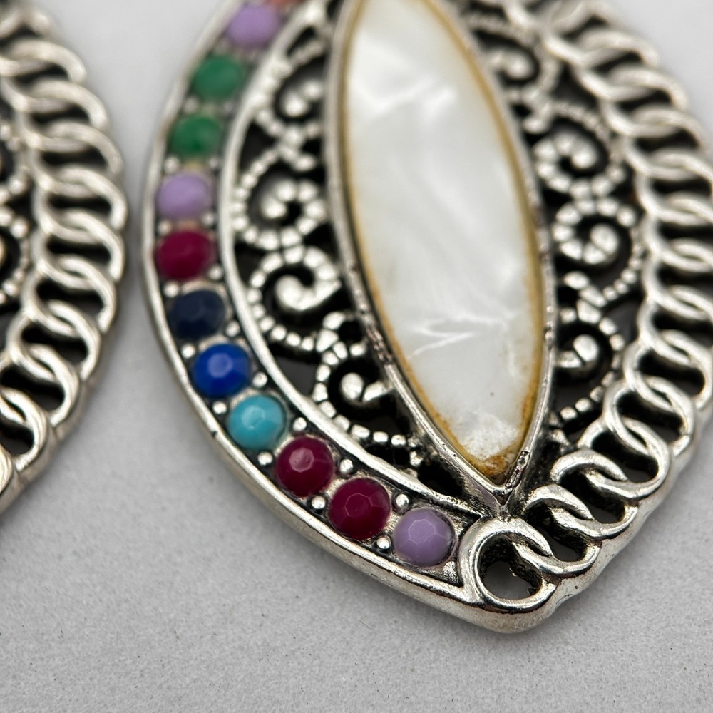 Vintage 90s Silver-Tone Filigree Women's Earring Set Bohemian Retro Drop Dangle - Picture 7 of 14